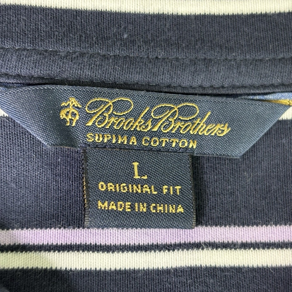 Brooks Brothers Mens‎ Large Slim Fit Performance Polo Navy Striped Supima Cotton - Picture 3 of 9